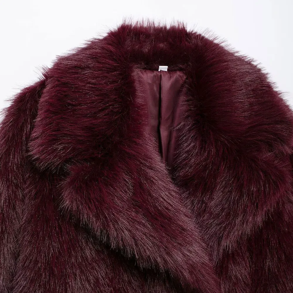 Women's Thick Warm Faux Fur Jacket, Long Sleeve Coat, Lapel Collar, Female Outerwear, Chic Tops, Fashion