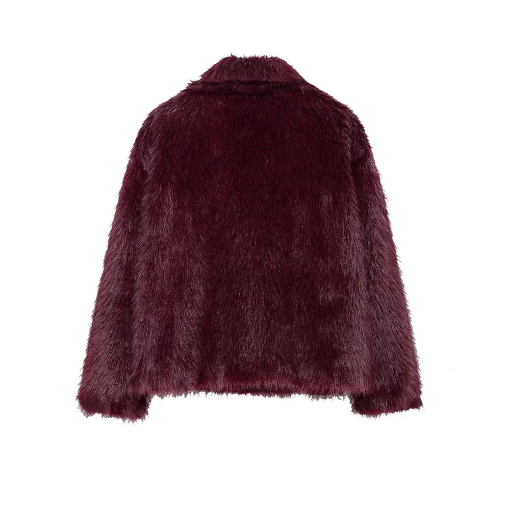 Women's Thick Warm Faux Fur Jacket, Long Sleeve Coat, Lapel Collar, Female Outerwear, Chic Tops, Fashion