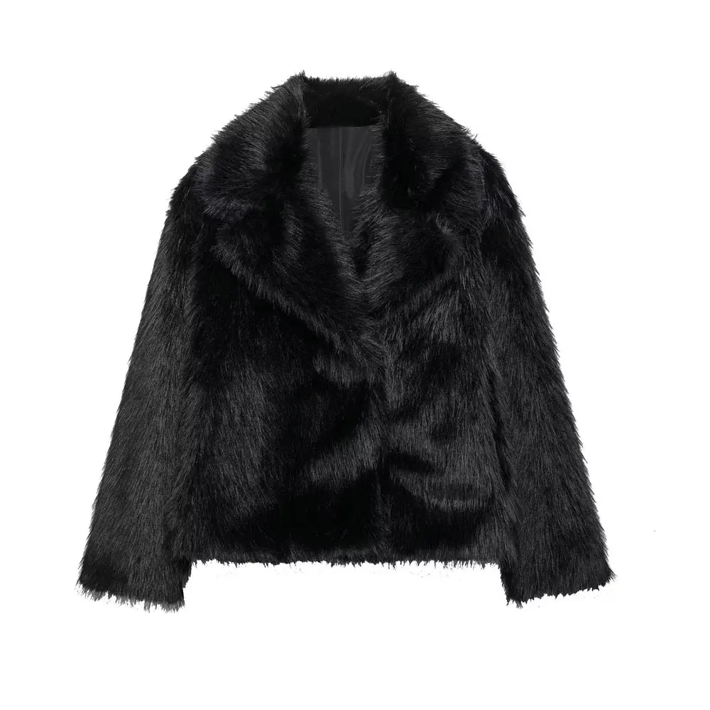 Women's Thick Warm Faux Fur Jacket, Long Sleeve Coat, Lapel Collar, Female Outerwear, Chic Tops, Fashion