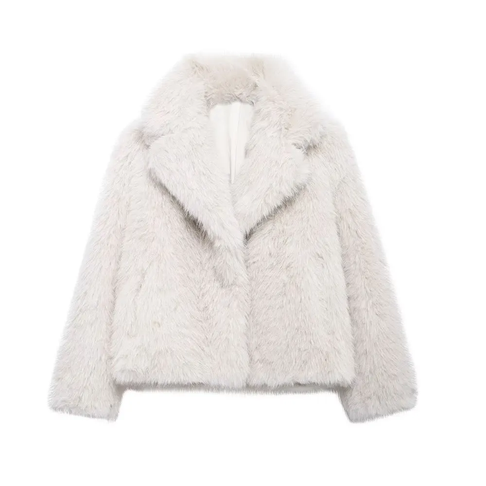 Women's Thick Warm Faux Fur Jacket, Long Sleeve Coat, Lapel Collar, Female Outerwear, Chic Tops, Fashion