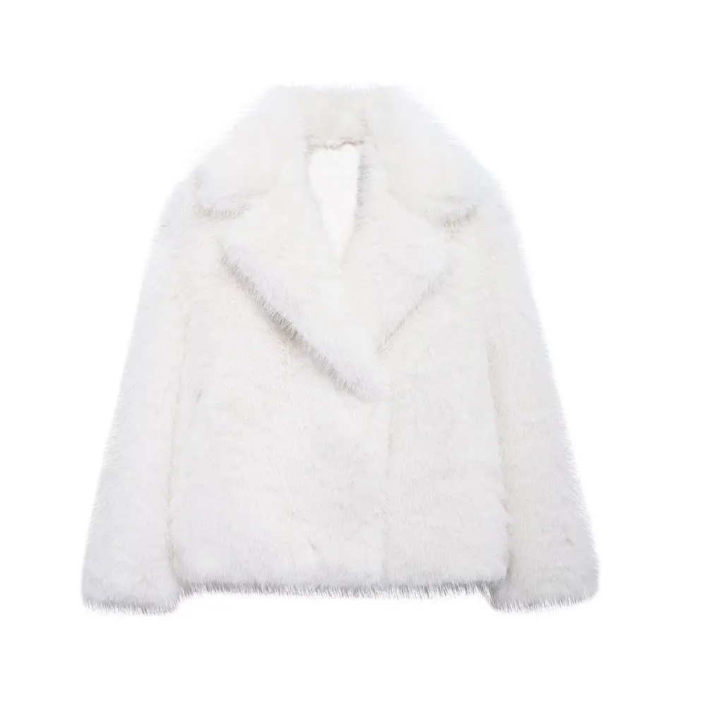 Women's Thick Warm Faux Fur Jacket, Long Sleeve Coat, Lapel Collar, Female Outerwear, Chic Tops, Fashion