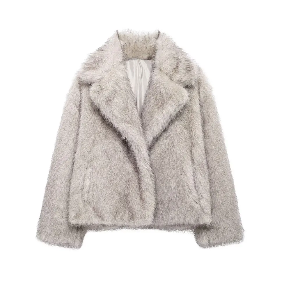 Women's Thick Warm Faux Fur Jacket, Long Sleeve Coat, Lapel Collar, Female Outerwear, Chic Tops, Fashion