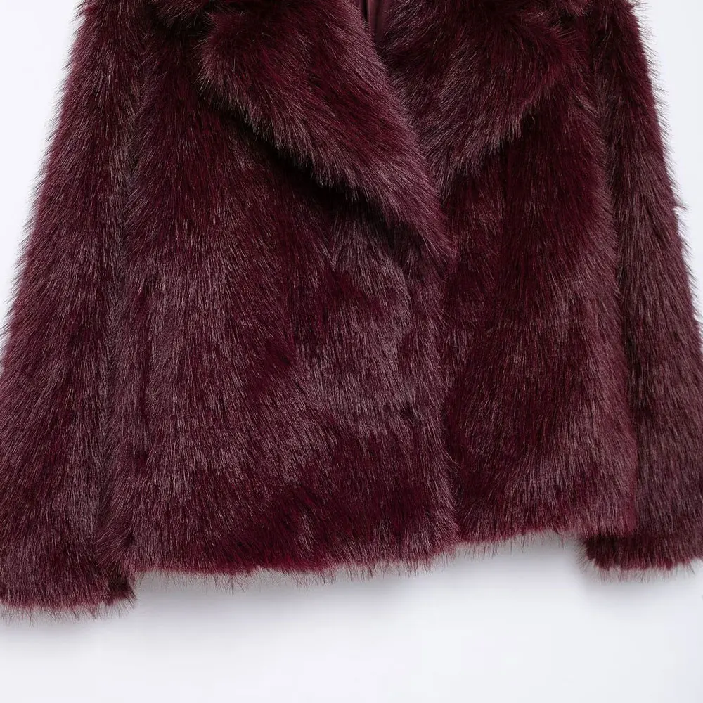 Women's Thick Warm Faux Fur Jacket, Long Sleeve Coat, Lapel Collar, Female Outerwear, Chic Tops, Fashion