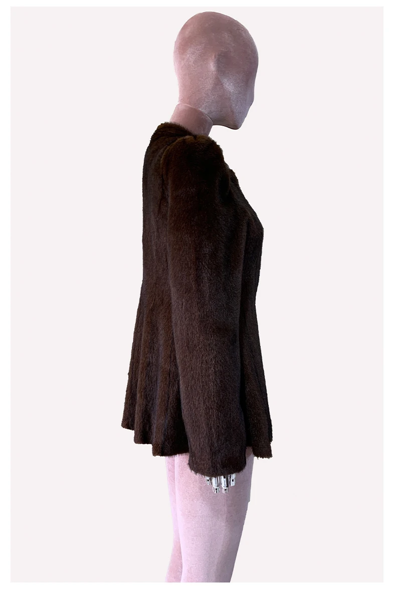 Mauroicardi Autumn Winter Short Brown Warm Soft Fitted Faux Mink Fur Blazer Women Elegant Luxury Chic Skirted Fluffy Jacket Coat