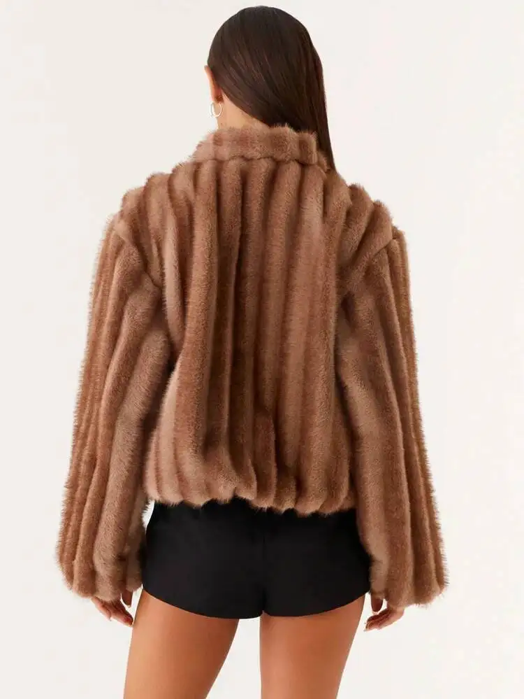DEAT Fashion Environmentally Friendly Fur Coat Women's Lapel Zipper Loose Plush Thick Faux Fur Jacket Winter New 7A1824