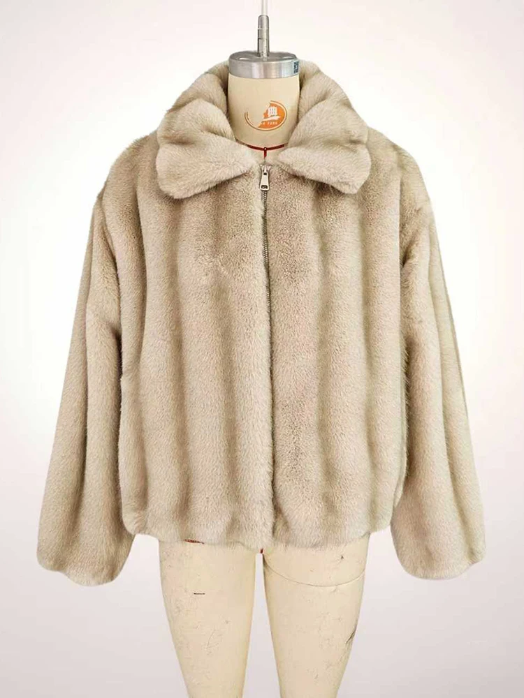 DEAT Fashion Environmentally Friendly Fur Coat Women's Lapel Zipper Loose Plush Thick Faux Fur Jacket Winter New 7A1824