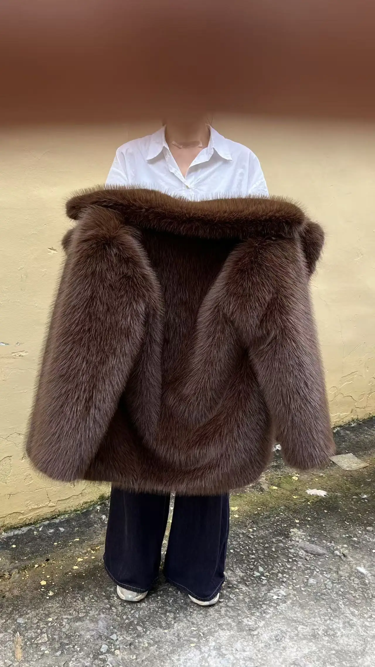 New Thick Cotton Winter Fur Coat Women Suit Collar White Medium Long Luxury Fox Fur Overcoat High Quality Fury Plush Jacket