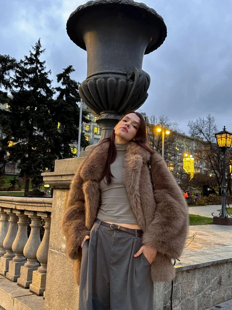 New Thick Cotton Winter Fur Coat Women Suit Collar White Medium Long Luxury Fox Fur Overcoat High Quality Fury Plush Jacket
