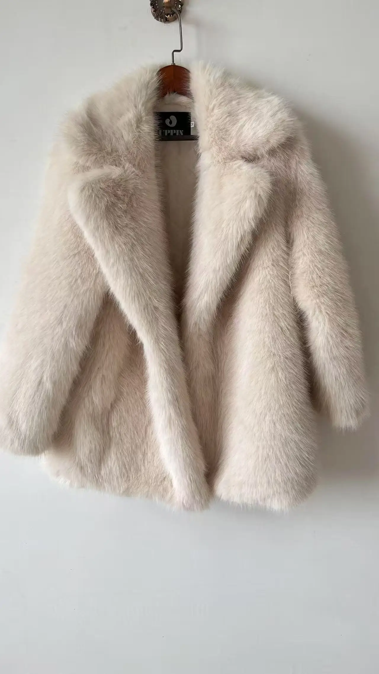 New Thick Cotton Winter Fur Coat Women Suit Collar White Medium Long Luxury Fox Fur Overcoat High Quality Fury Plush Jacket