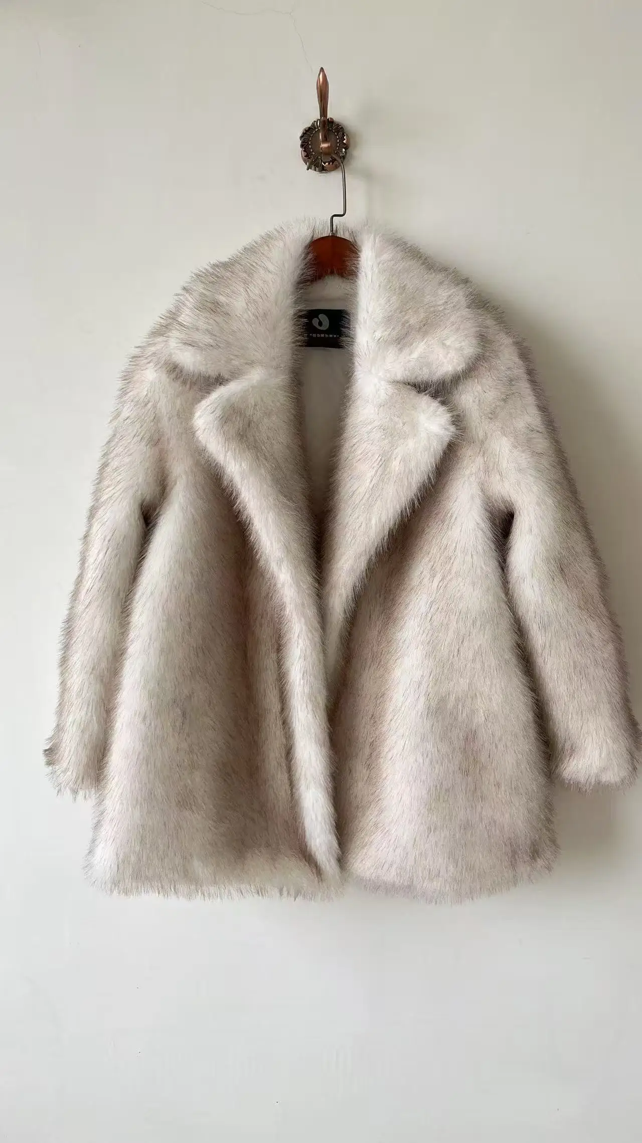 New Thick Cotton Winter Fur Coat Women Suit Collar White Medium Long Luxury Fox Fur Overcoat High Quality Fury Plush Jacket