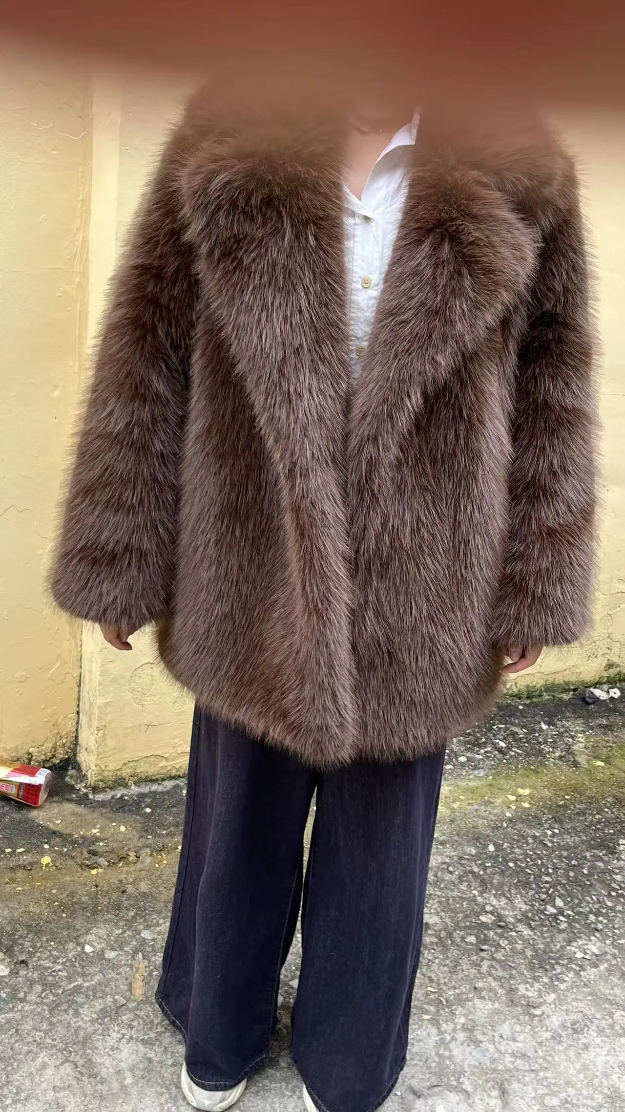 New Thick Cotton Winter Fur Coat Women Suit Collar White Medium Long Luxury Fox Fur Overcoat High Quality Fury Plush Jacket