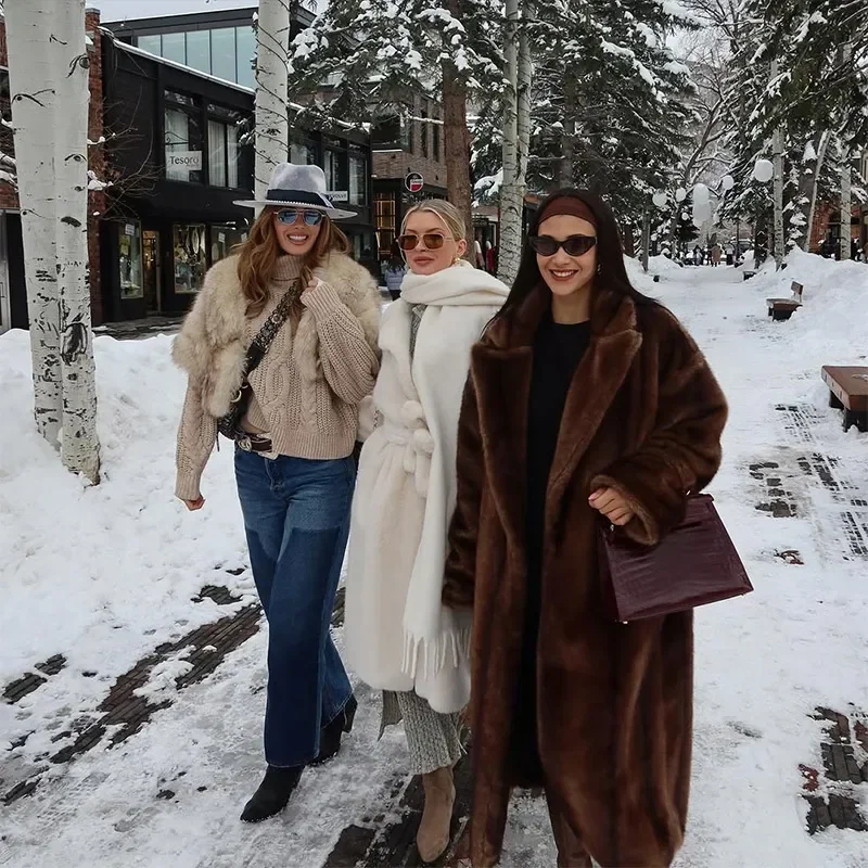 European And American Brown Eco-Friendly Artificial Fur Coat For Women Thickened High Street Loose Oversize Fashion Streetwear
