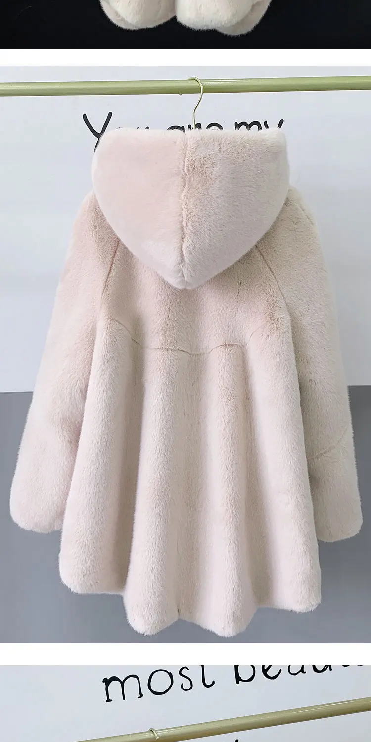 2026 new imitation velvet female mink fur coat whole mink mid-length coat hooded mink fur female