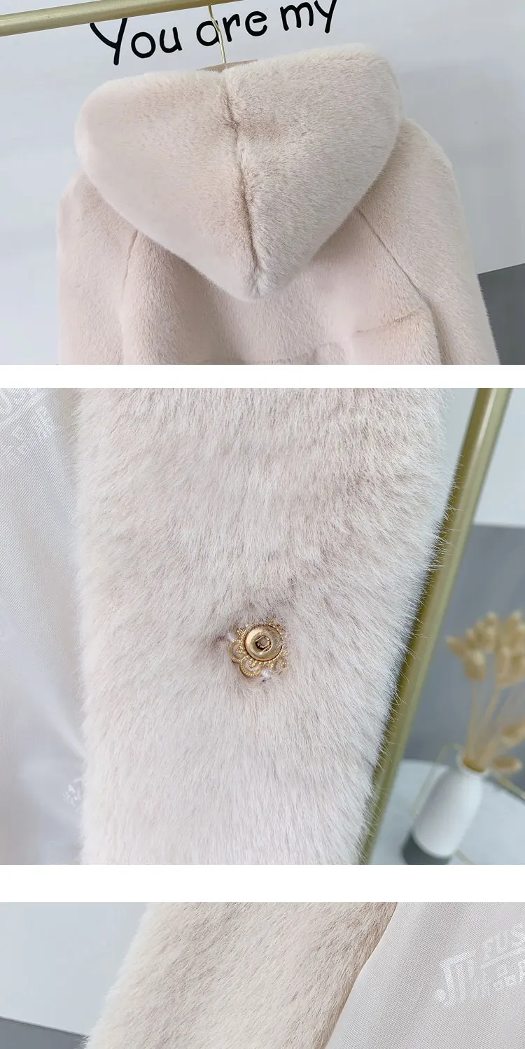 2026 new imitation velvet female mink fur coat whole mink mid-length coat hooded mink fur female