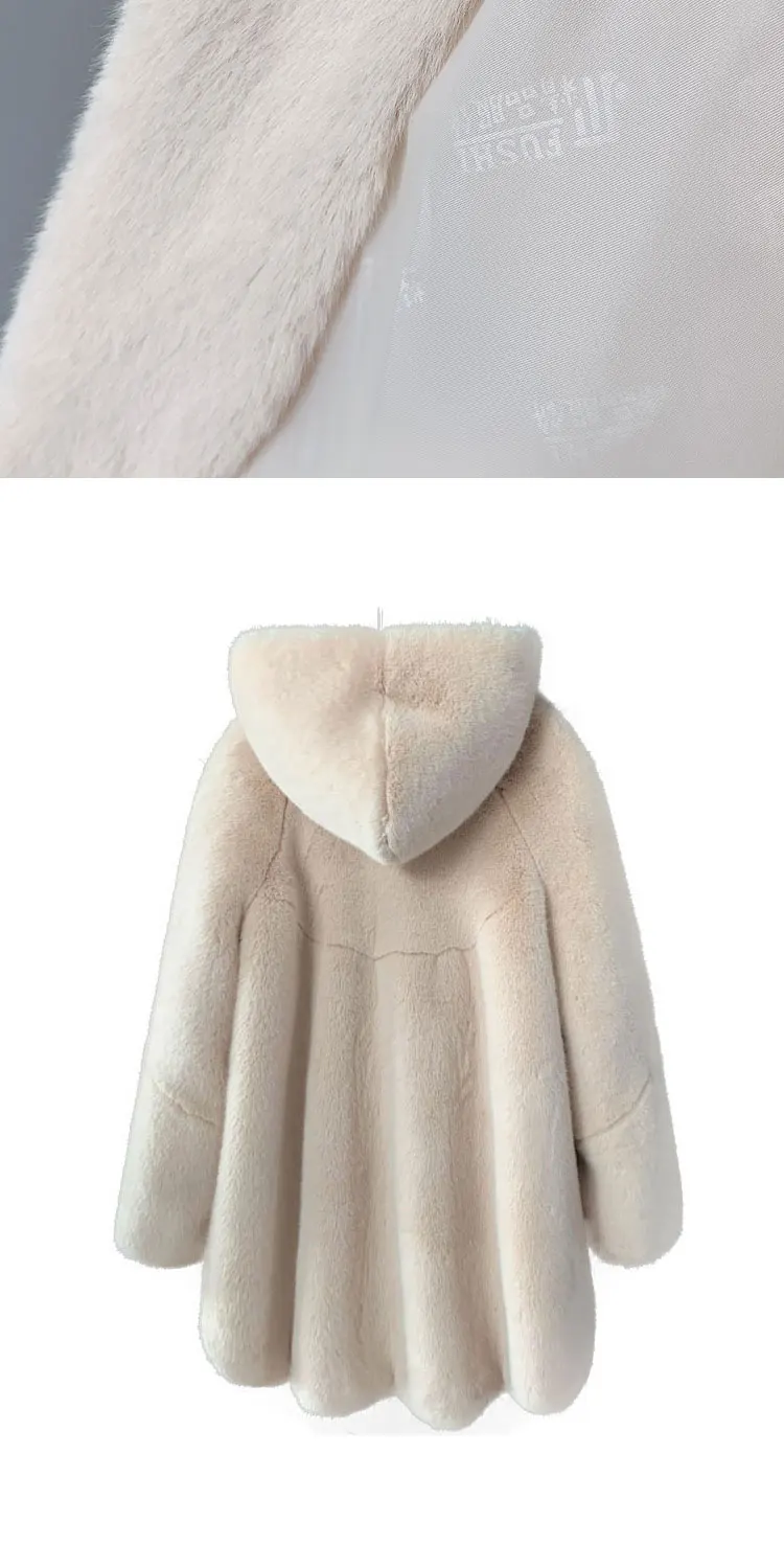 2026 new imitation velvet female mink fur coat whole mink mid-length coat hooded mink fur female