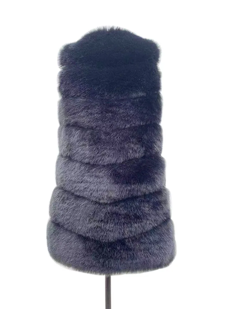 ZADORIN 85cm Long Warm Faux Fur Vest Women Winter Fluffy Sleeveless Faux Fox Fur Vests Waistcoat Faux Fur Jacket Women Fur Coats