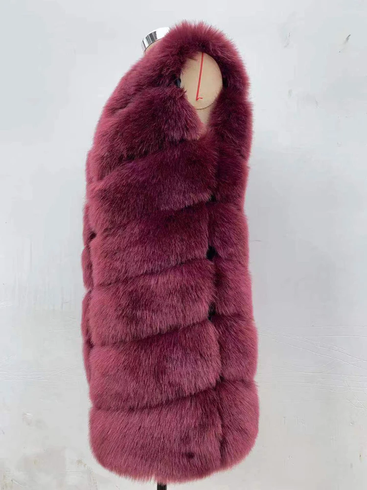 ZADORIN 85cm Long Warm Faux Fur Vest Women Winter Fluffy Sleeveless Faux Fox Fur Vests Waistcoat Faux Fur Jacket Women Fur Coats