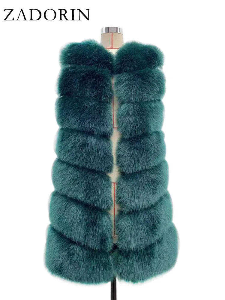 ZADORIN 85cm Long Warm Faux Fur Vest Women Winter Fluffy Sleeveless Faux Fox Fur Vests Waistcoat Faux Fur Jacket Women Fur Coats