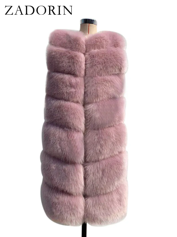 ZADORIN 85cm Long Warm Faux Fur Vest Women Winter Fluffy Sleeveless Faux Fox Fur Vests Waistcoat Faux Fur Jacket Women Fur Coats
