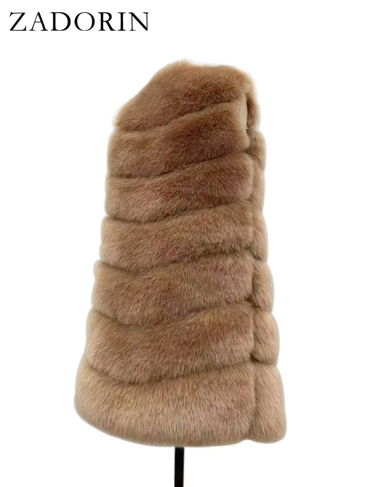 ZADORIN 85cm Long Warm Faux Fur Vest Women Winter Fluffy Sleeveless Faux Fox Fur Vests Waistcoat Faux Fur Jacket Women Fur Coats