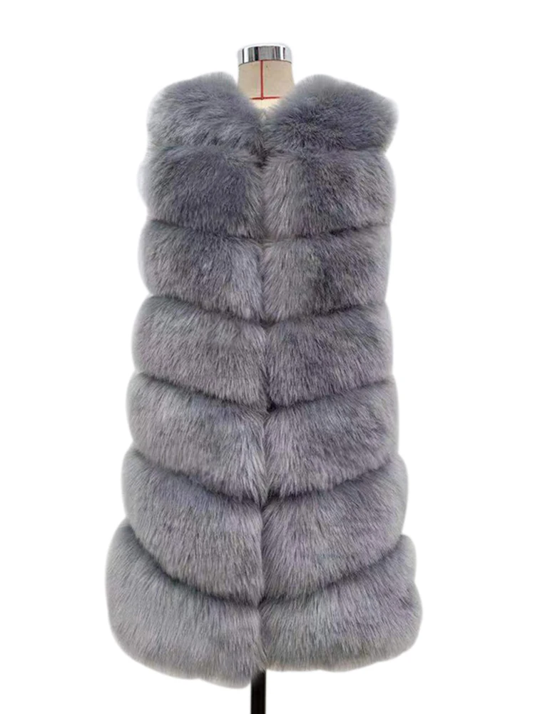 ZADORIN 85cm Long Warm Faux Fur Vest Women Winter Fluffy Sleeveless Faux Fox Fur Vests Waistcoat Faux Fur Jacket Women Fur Coats