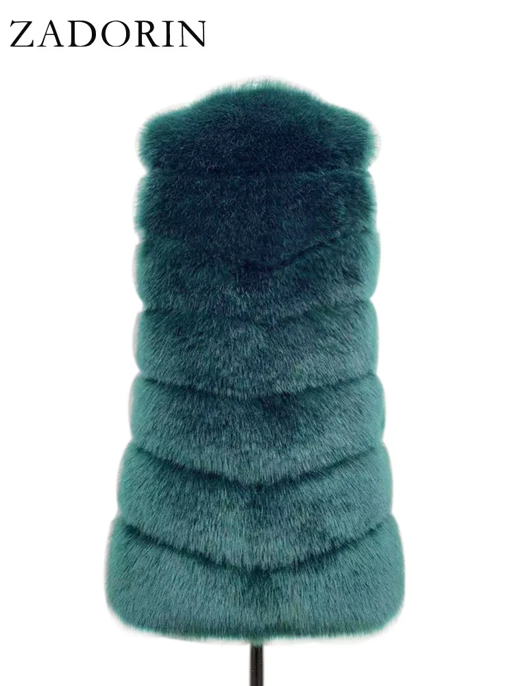 ZADORIN 85cm Long Warm Faux Fur Vest Women Winter Fluffy Sleeveless Faux Fox Fur Vests Waistcoat Faux Fur Jacket Women Fur Coats