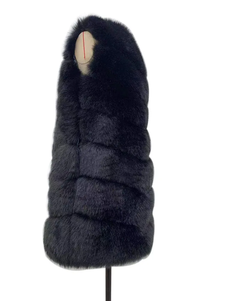 ZADORIN 85cm Long Warm Faux Fur Vest Women Winter Fluffy Sleeveless Faux Fox Fur Vests Waistcoat Faux Fur Jacket Women Fur Coats