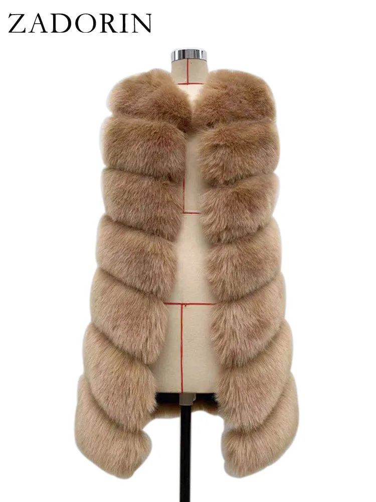 ZADORIN 85cm Long Warm Faux Fur Vest Women Winter Fluffy Sleeveless Faux Fox Fur Vests Waistcoat Faux Fur Jacket Women Fur Coats