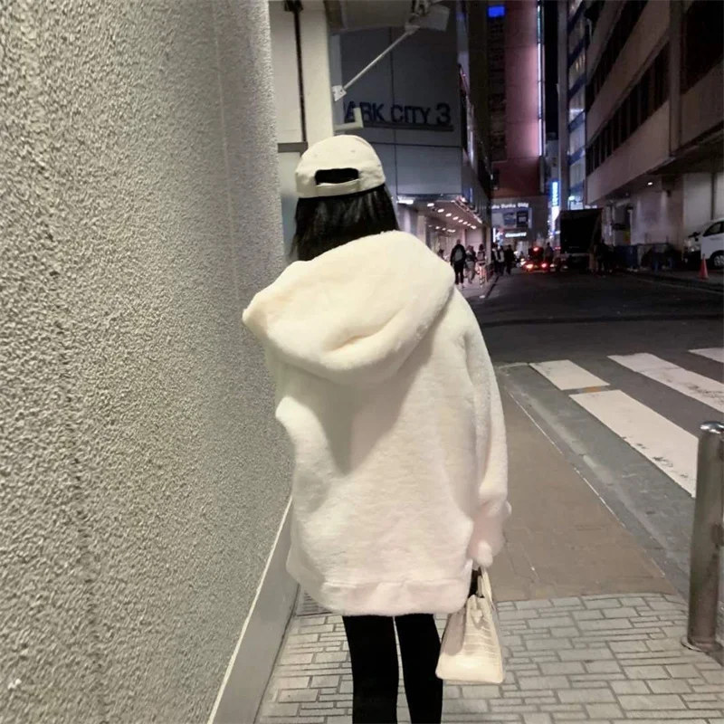 High Quality Quilted Thick Furry Coat Female Autumn And Winter Lamb Plush Imitation Mink Rex Rabbit Fur Coat Women Hooded Jacket