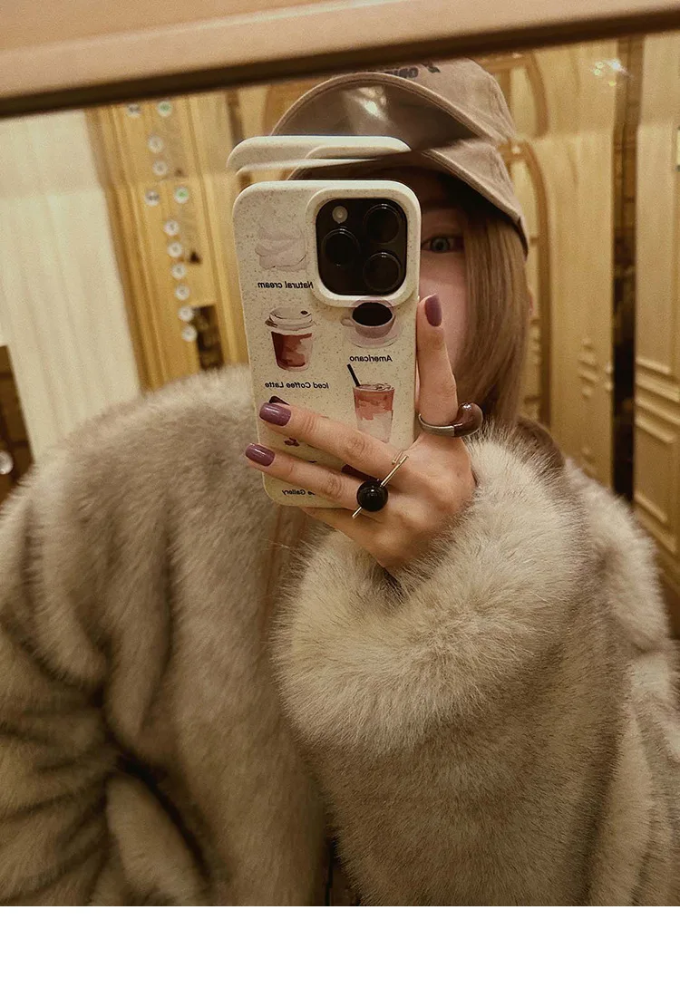 French Style Slouchy Faux Fur Coat Women Fluffy Dyed Tip Mid-Length Fox Fur Jacket V-Neck Autumn Winter Thickened Fur Overcoat