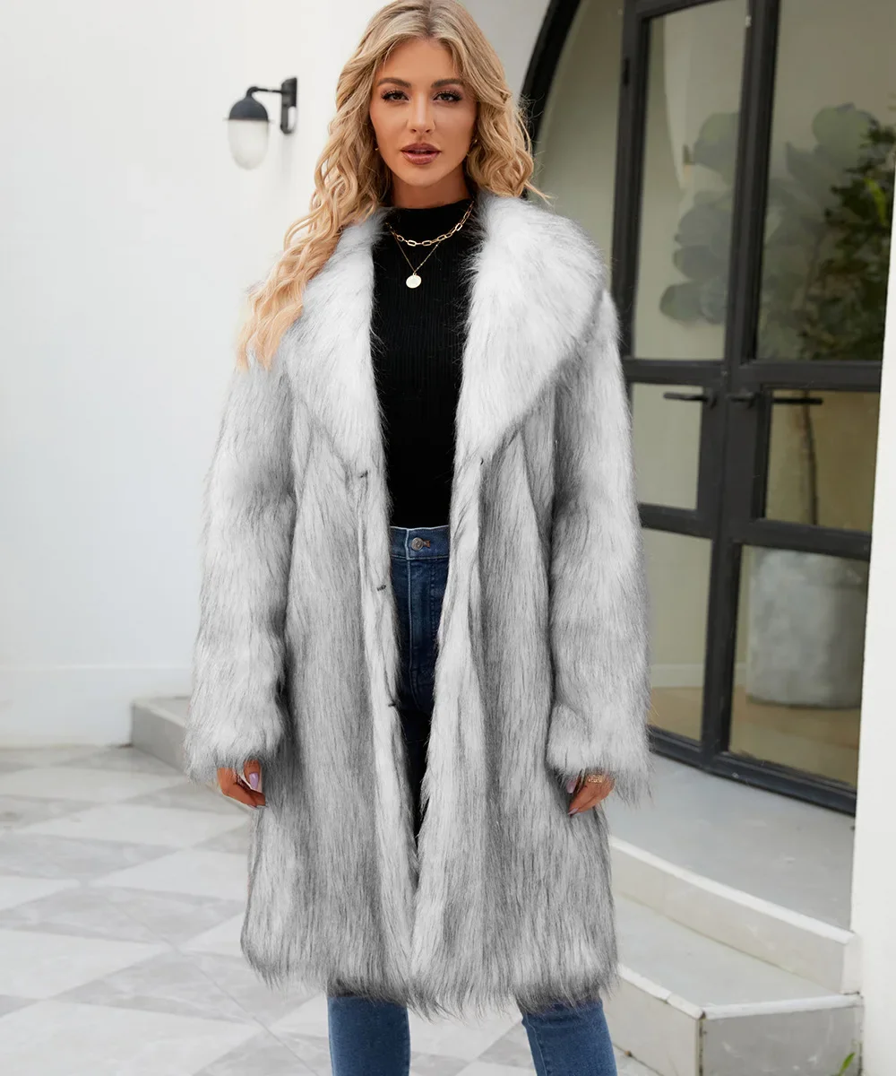 Women's Warm Faux Fox Fur Long Coat Winter Jackets Leisure Long Jacket Windbreaker Women Thick Fluffy Luxury Bontjas Outerwear