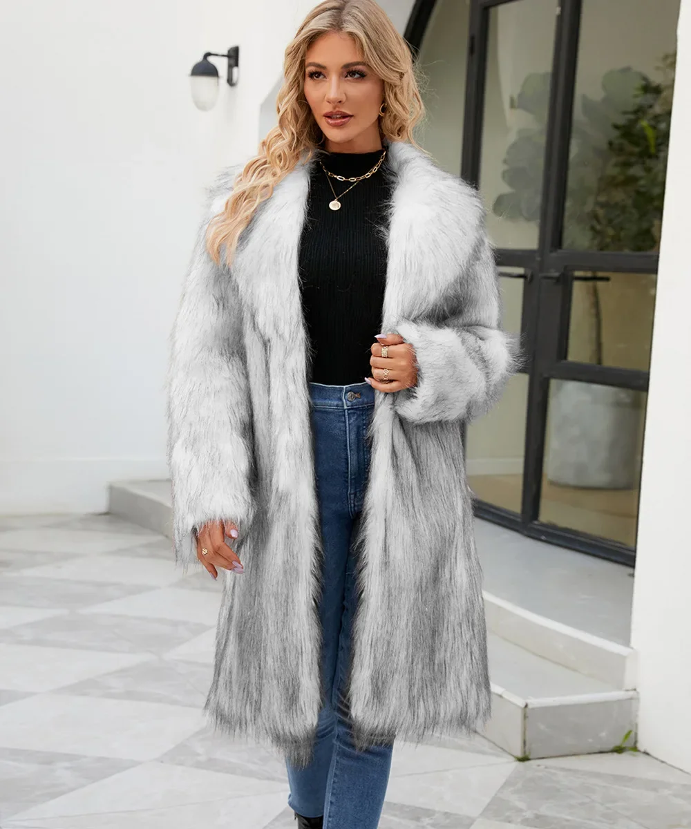 Women's Warm Faux Fox Fur Long Coat Winter Jackets Leisure Long Jacket Windbreaker Women Thick Fluffy Luxury Bontjas Outerwear