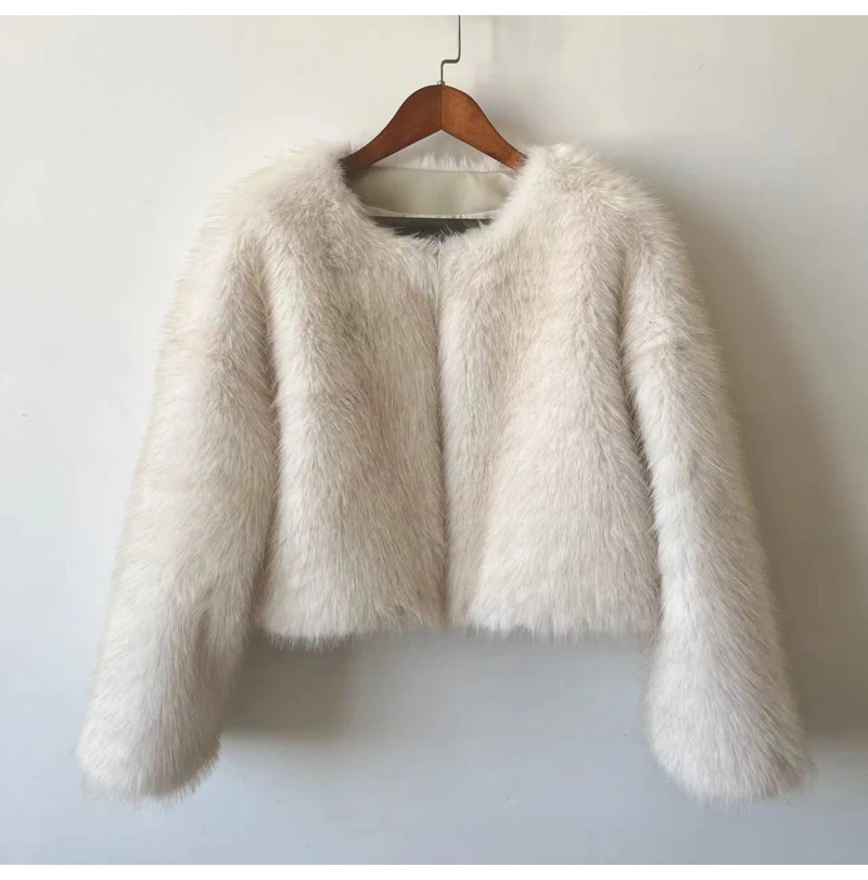 Lconic Street Fashion Luxury Brand Gardient Cropped cropped Faux Fur Coat Women Winter Hot Cool Girls Fluffy Short Fur Jacket