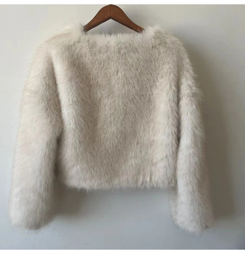 Lconic Street Fashion Luxury Brand Gardient Cropped cropped Faux Fur Coat Women Winter Hot Cool Girls Fluffy Short Fur Jacket