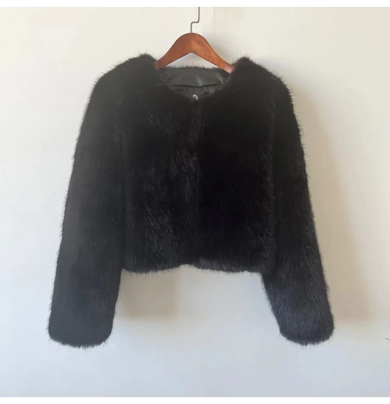 Lconic Street Fashion Luxury Brand Gardient Cropped cropped Faux Fur Coat Women Winter Hot Cool Girls Fluffy Short Fur Jacket
