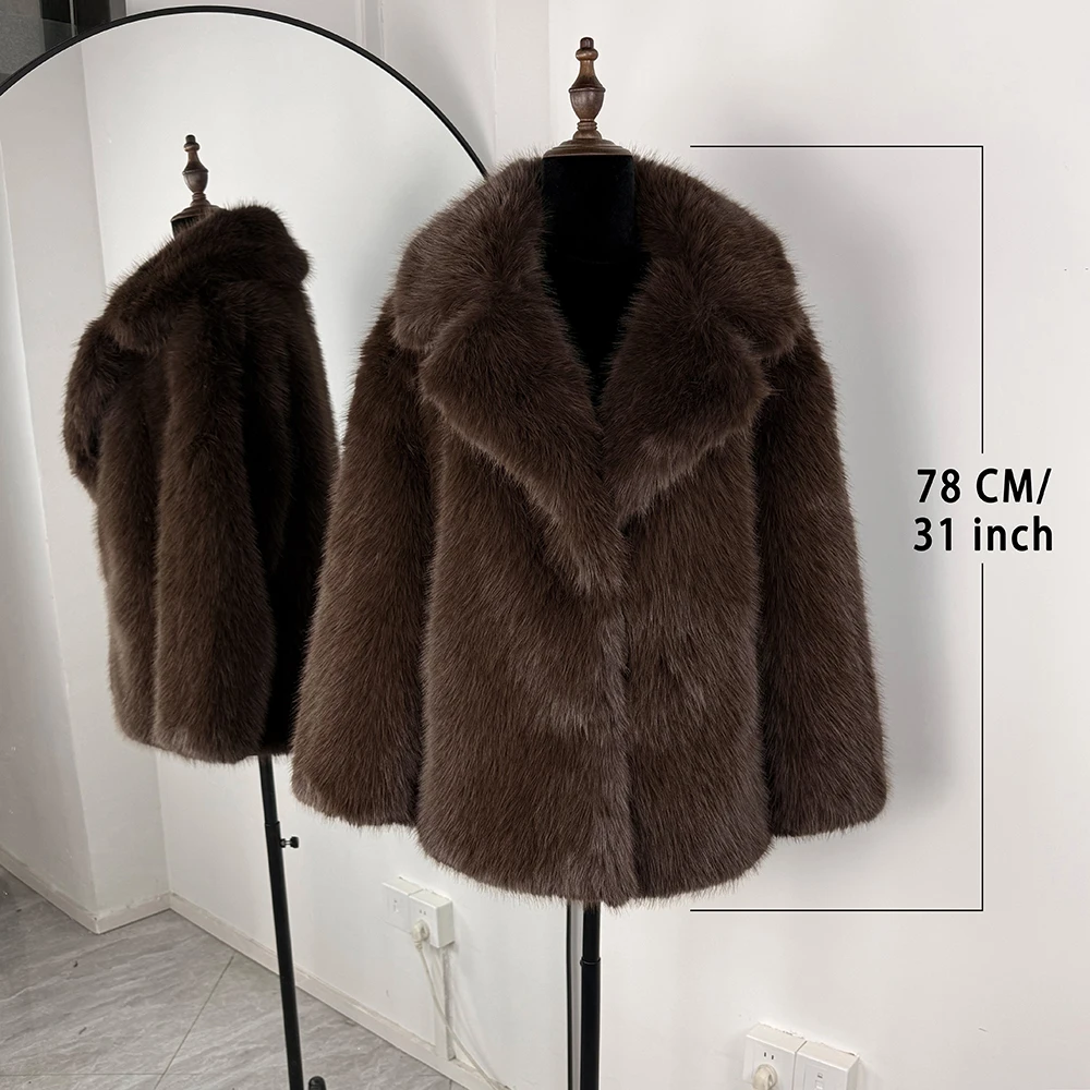 Tuularose Women Elegant Faux Fur Coat Warm Fluffy Loose Long Sleeve Lapel Jacket Fall Winter Fashion High Street Lady Outerwear