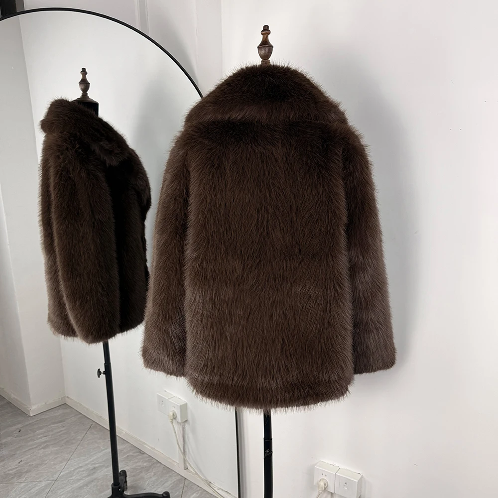 Tuularose Women Elegant Faux Fur Coat Warm Fluffy Loose Long Sleeve Lapel Jacket Fall Winter Fashion High Street Lady Outerwear