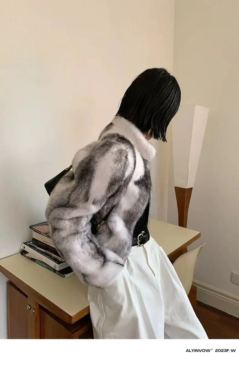 Faux Mink Fur Coat for Women,Short Jackets,O-Neck Overcoat,Female Clothes,High-Quality,England Style,Autumn,Winter,New
