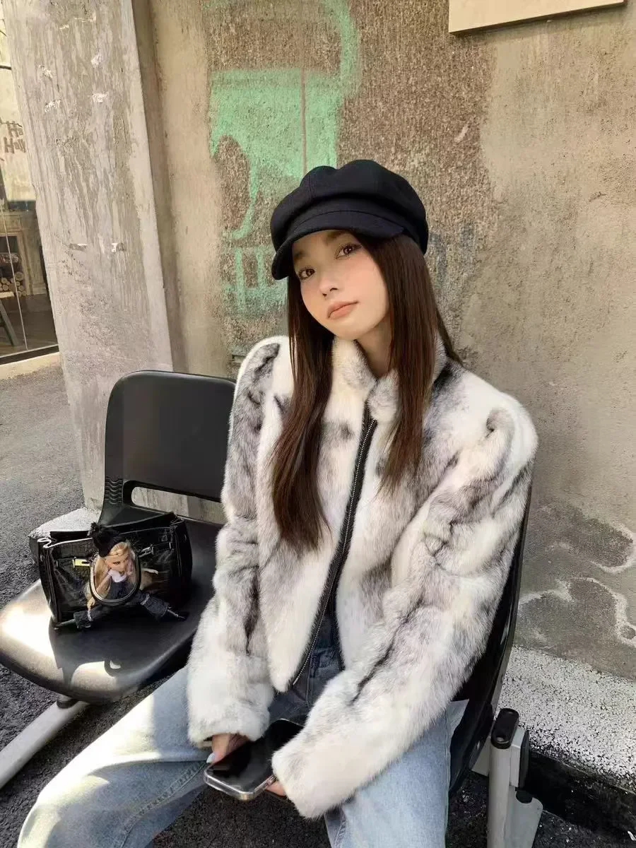 Faux Mink Fur Coat for Women,Short Jackets,O-Neck Overcoat,Female Clothes,High-Quality,England Style,Autumn,Winter,New