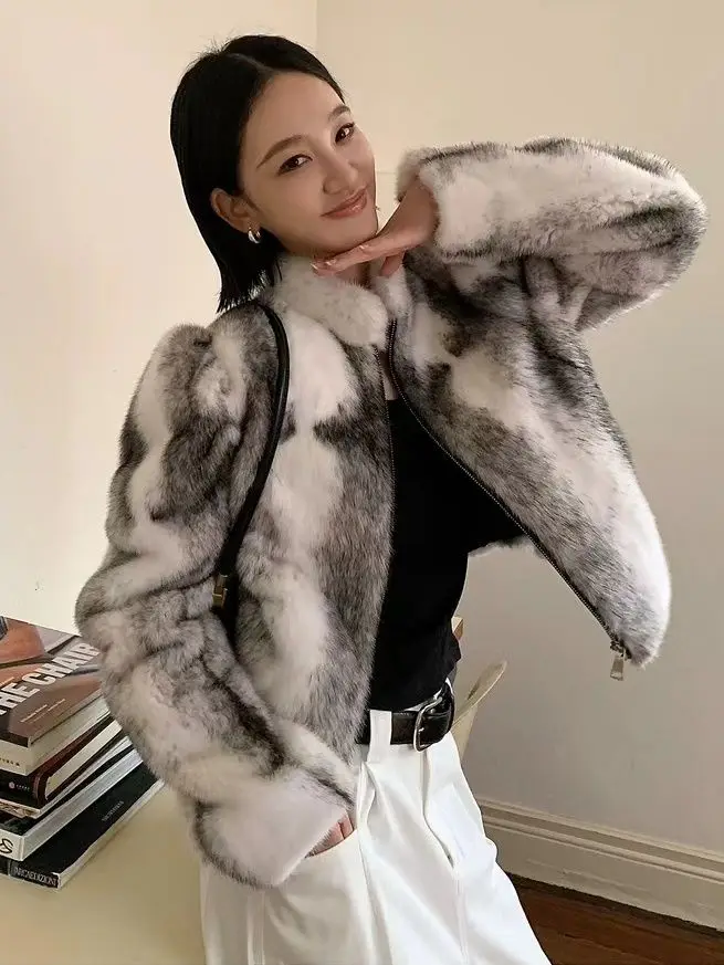 Faux Mink Fur Coat for Women,Short Jackets,O-Neck Overcoat,Female Clothes,High-Quality,England Style,Autumn,Winter,New
