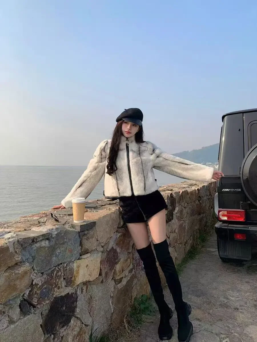 Faux Mink Fur Coat for Women,Short Jackets,O-Neck Overcoat,Female Clothes,High-Quality,England Style,Autumn,Winter,New