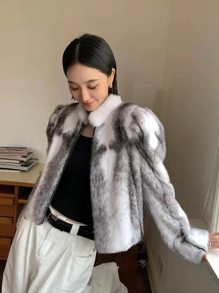 Faux Mink Fur Coat for Women,Short Jackets,O-Neck Overcoat,Female Clothes,High-Quality,England Style,Autumn,Winter,New