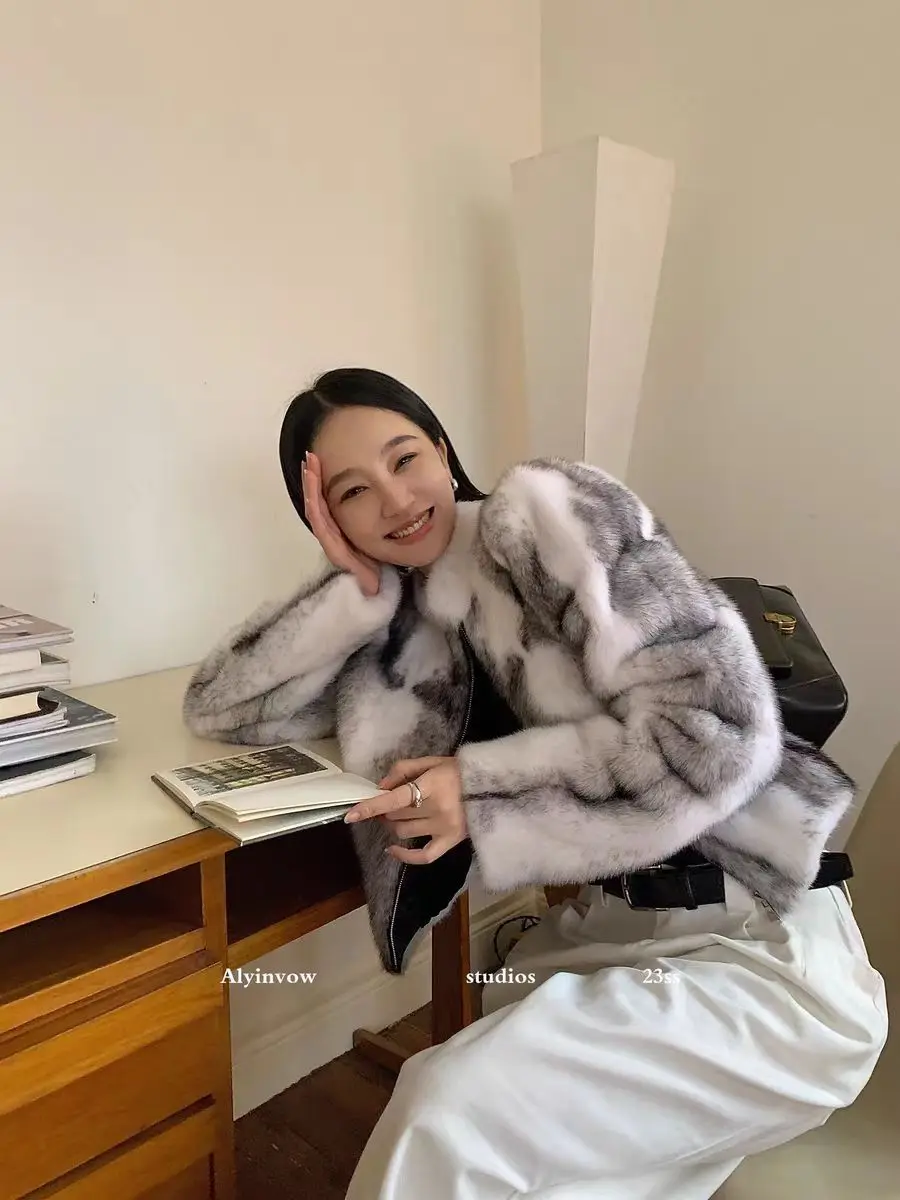 Faux Mink Fur Coat for Women,Short Jackets,O-Neck Overcoat,Female Clothes,High-Quality,England Style,Autumn,Winter,New