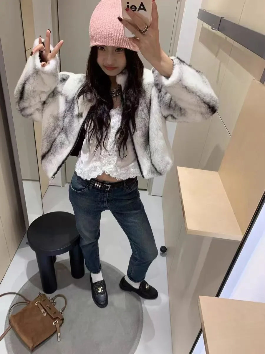 Faux Mink Fur Coat for Women,Short Jackets,O-Neck Overcoat,Female Clothes,High-Quality,England Style,Autumn,Winter,New