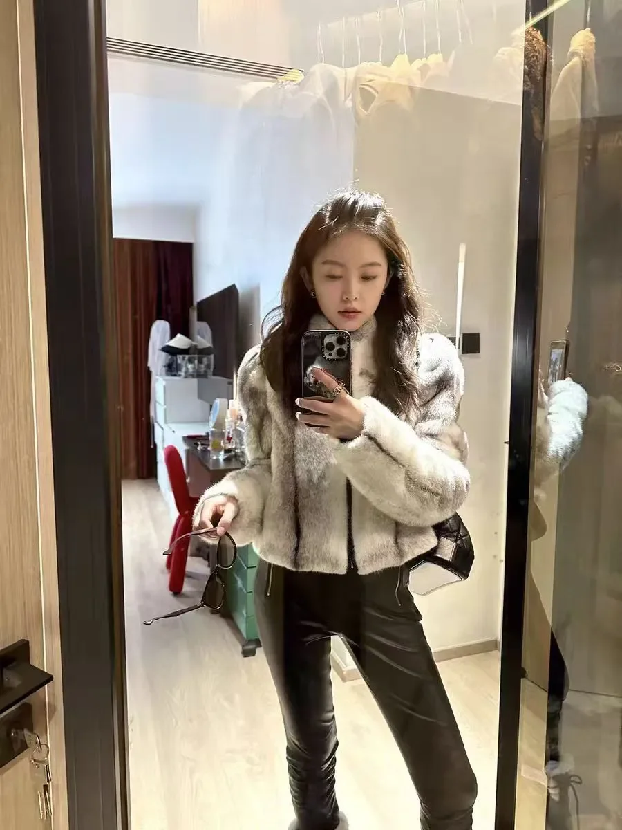 Faux Mink Fur Coat for Women,Short Jackets,O-Neck Overcoat,Female Clothes,High-Quality,England Style,Autumn,Winter,New