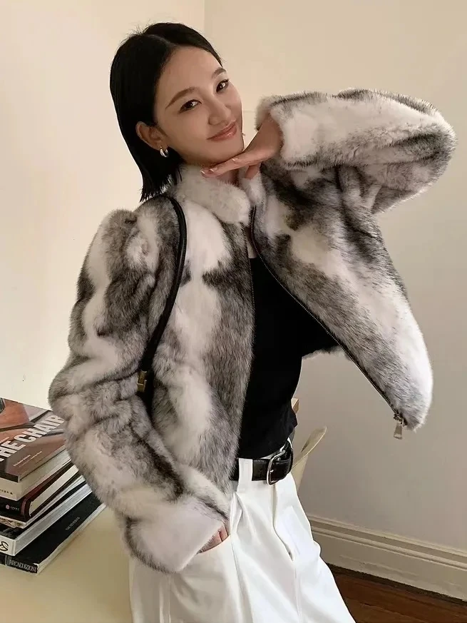 Faux Mink Fur Coat for Women,Short Jackets,O-Neck Overcoat,Female Clothes,High-Quality,England Style,Autumn,Winter,New
