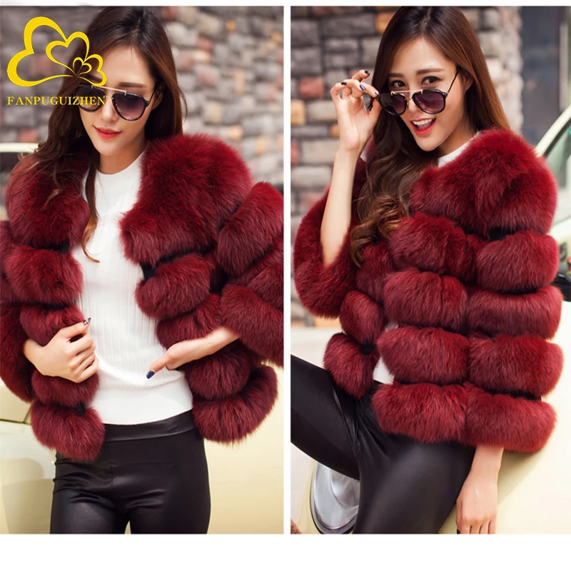 FANPUGUIZHEN Women Coats Autumn Winter New Fashion Pink Faux Fur Coat Elegant Thick Warm Outerwear Fake Fur Woman Jackets