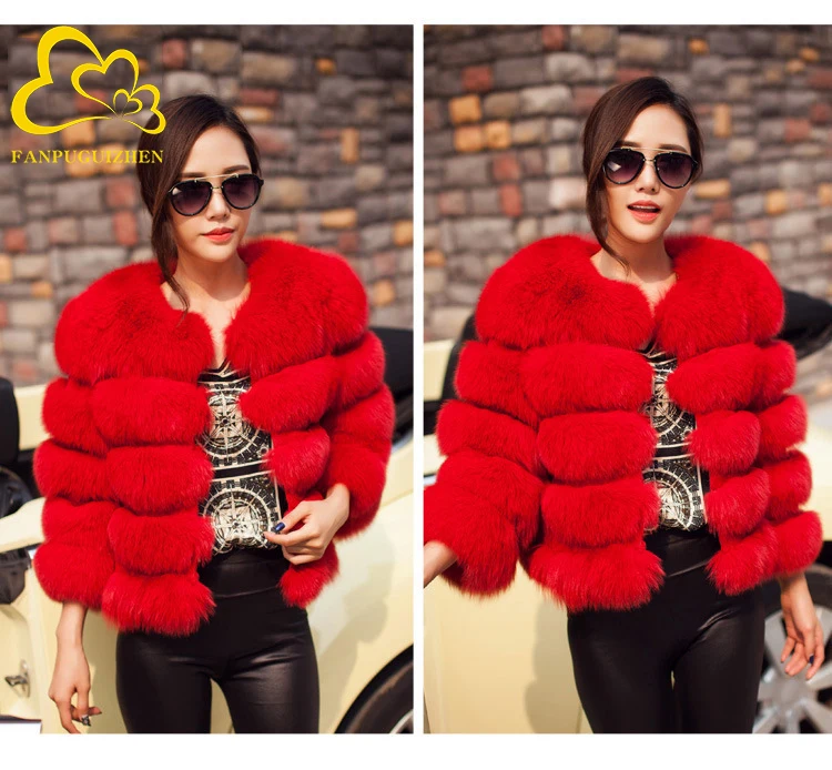 FANPUGUIZHEN Women Coats Autumn Winter New Fashion Pink Faux Fur Coat Elegant Thick Warm Outerwear Fake Fur Woman Jackets