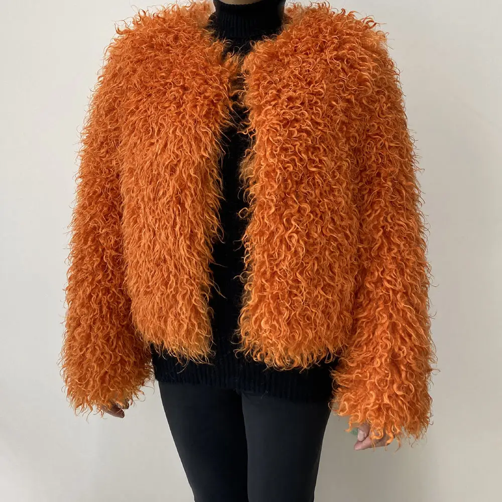 Women's Fur Coat Furry Lamb Wool Faux Fur Coat Female Shaggy Sheepskin Coat Winter Artificial Fur Jacket