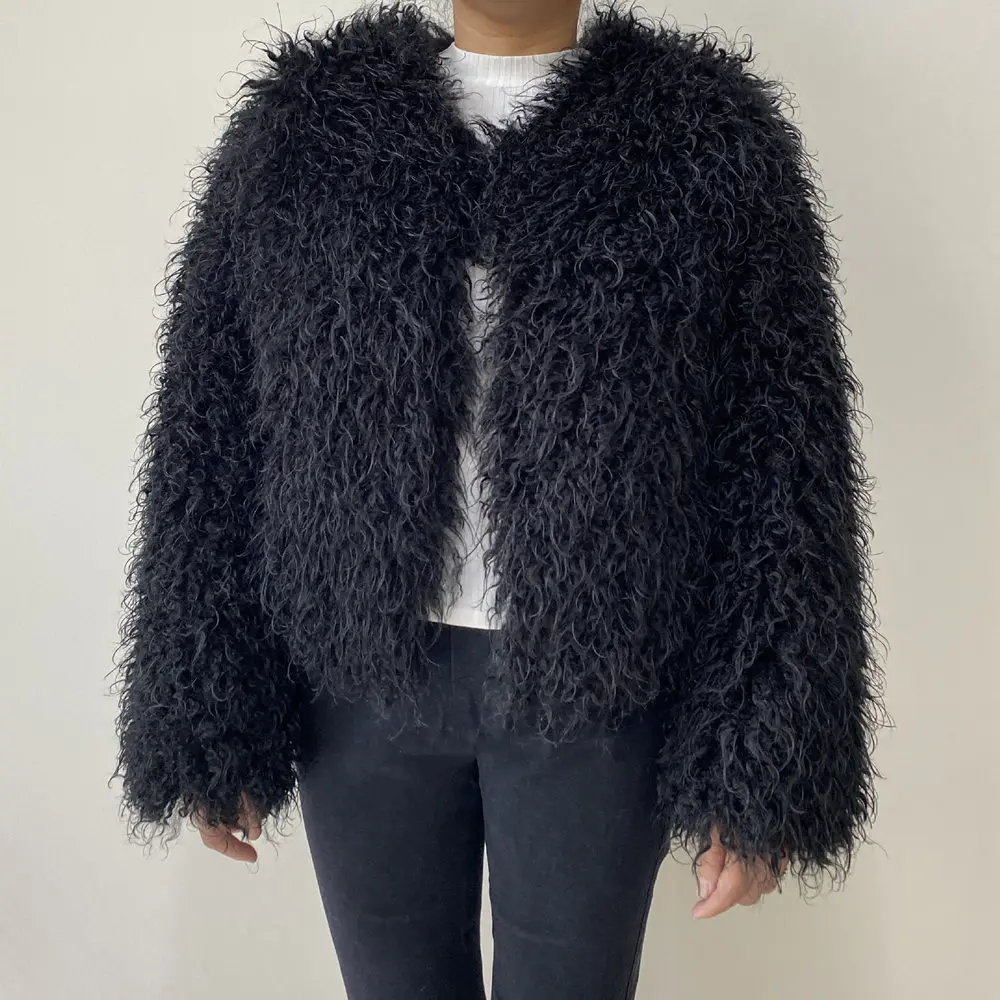 Women's Fur Coat Furry Lamb Wool Faux Fur Coat Female Shaggy Sheepskin Coat Winter Artificial Fur Jacket